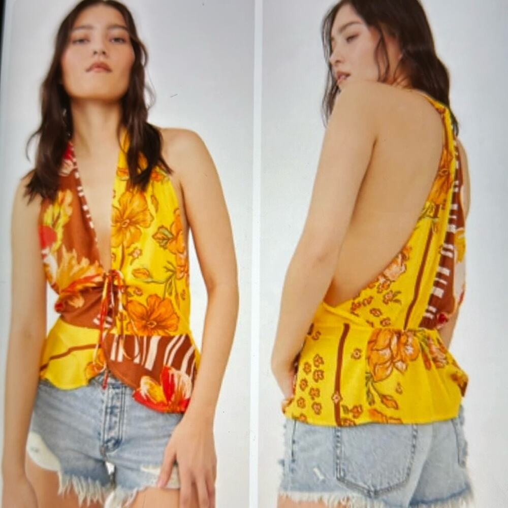 NWT Free People Floral Yellow Tank